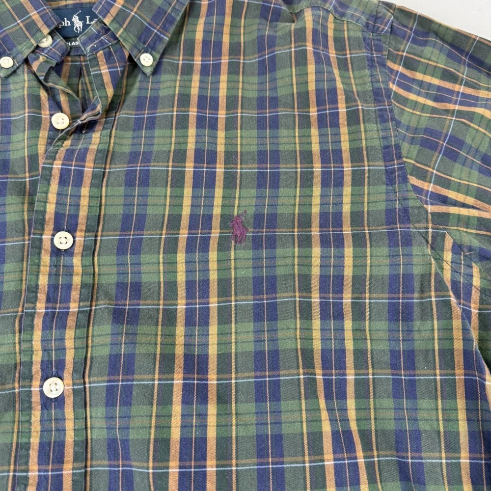 Polo Ralph Lauren Mens Classic Fit Plaid Button Down Shirt Green Navy Blue M
